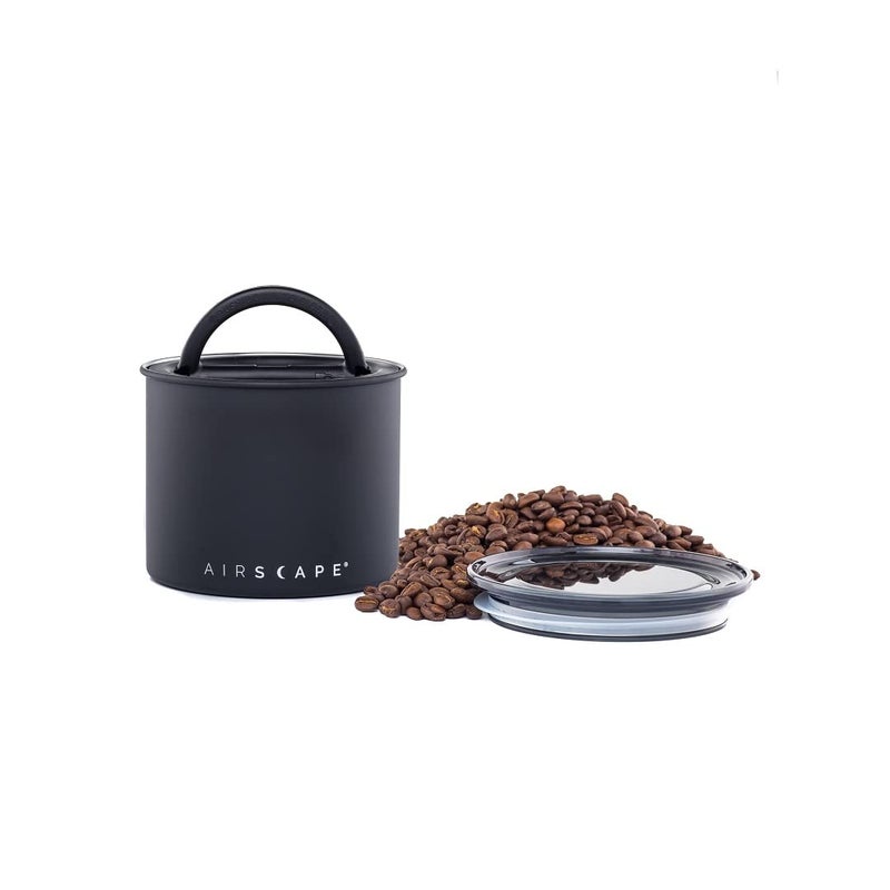 Planetary Design Airscape® Stainless Steel Coffee Canister | Food Storage Container | US Patented Inner Plunger Lid REMOVES Excess Oxygen | Don't Buy airtight, Buy AIR-Less (Small, Matte Black) - Image 1